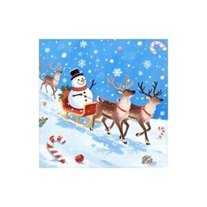 Christmas Snowman Deer Unframed Canvas Wall Art 16" X 16"